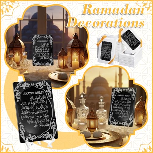 Yinkin 12 Pcs Eid al-Adha Gifts for Women Ayatul Kursi Islamic Party Favors Gifts Ramadan Muslim Wedding Table Art Room Party Decoration with Clear Stand and Gift Boxes (Black)
