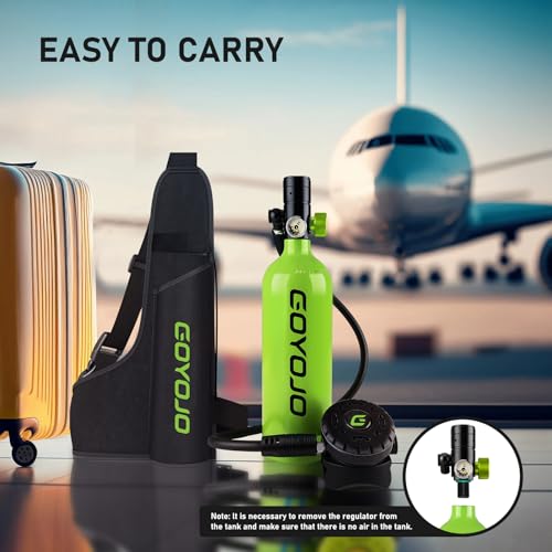 GOYOJO Mini Scuba Tank, Portable Diving Lung Air Tank with DOT Certified | Refillable Emergency Backup Pony Bottle for Snorkeling, Underwater Breathing, Training - color: 1L Obsidian Green
