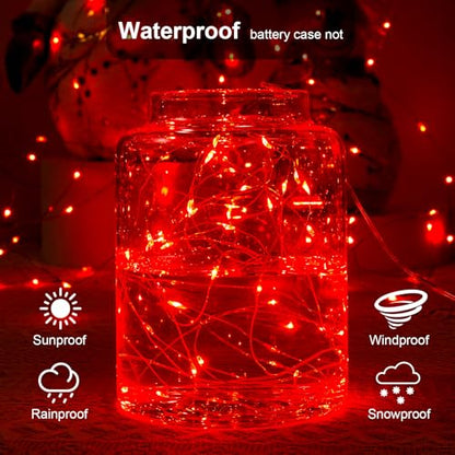 Ariceleo 4 Pack 16.4ft Battery Operated String Lights with Timer, Red with Synchronized Twinkle Mode, Fairy Lights Battery Powered, 50 LEDs, Idea for Christmas Bedroom Party Wedding - color: Red, size: 4 Pack-Upgrade