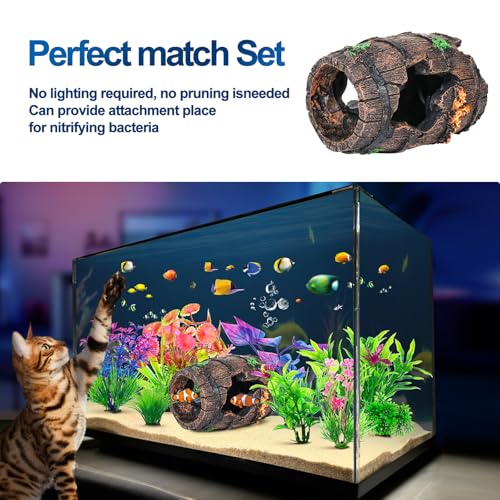Fish Broken Barrel Decor Fish Tank Decorations Betta Fish Tank Accessories,Starfish Barrel x 1pc, Aquarium Plants x 8pcs - size: 9 Pcs