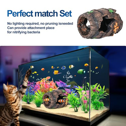 Fish Broken Barrel Decor Fish Tank Decorations Betta Fish Tank Accessories,Starfish Barrel x 1pc, Aquarium Plants x 8pcs - size: 9 Pcs