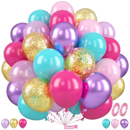 Pink Purple Teal Balloons for Baby Shower Girls Princess Birthday Party - color: Teal Pink Purple, size: 50 Pcs