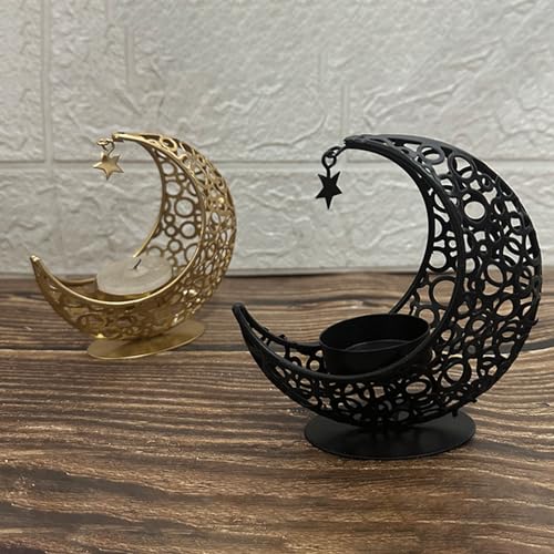 Elegant Moon Shaped Table Decor Metal Stand Soft Lighting for Couple Housewives and Interior Decor Enthusiasts Candlestick