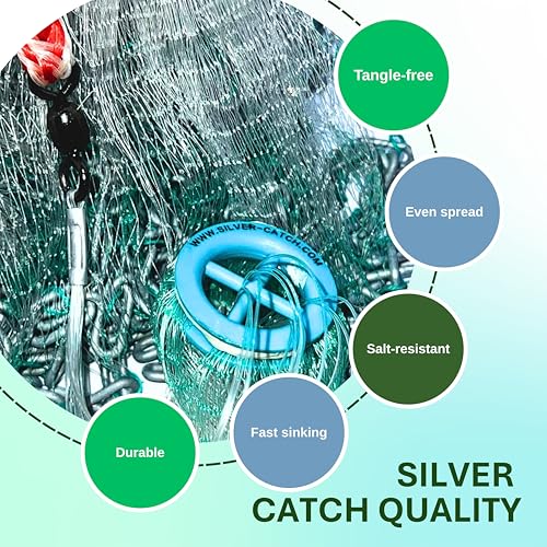 Cast Net for Bait Fishing, Chain Bottom - size: 6' Radius | 3/8" Mesh