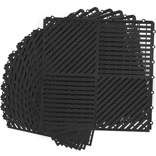 MYFAMIREA Modular Interlocking Cushion 12 Pack 11.8" x 11.8" Rubber Floor Tiles Non-Slip Splicing Drainage Mats for Deck, Pool, Shower, Patio, Balcony, Bathroom, Kitchen, Yard (Diagonal, Black) - size: 12 PCS-Diagonal