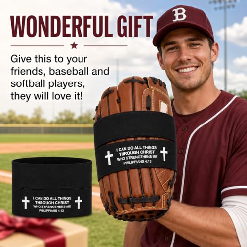 4pcs Softball Glove Wrap with Bible Verse, Speeds Up Break in Process Baseball & Softball Elastic Glove Wrap Strap Band Accessory for Quickly Keep Pocket Formed and Players