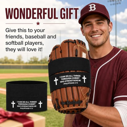 4pcs Softball Glove Wrap with Bible Verse, Speeds Up Break in Process Baseball & Softball Elastic Glove Wrap Strap Band Accessory for Quickly Keep Pocket Formed and Players
