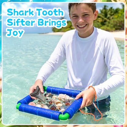 Floating Shark Tooth Sifter, Professional Stainless Steel Sand Sifter for Beach, Lightweight Shark Teeth Sifter for Fossil Hunting, Shelling & Beachcombing - color: Blue