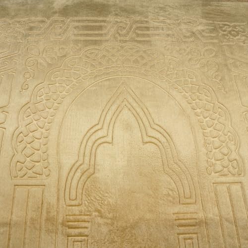 Prayer Rug - Soft Plush Turkish Janamaz Sajada Carpet for Men and Women - Plain Solid Prayer Mat Ramadan Eid Gift - with Prayer Beads - Luxury Floral Stamp, Dark Yellow - color: Dark Yellow
