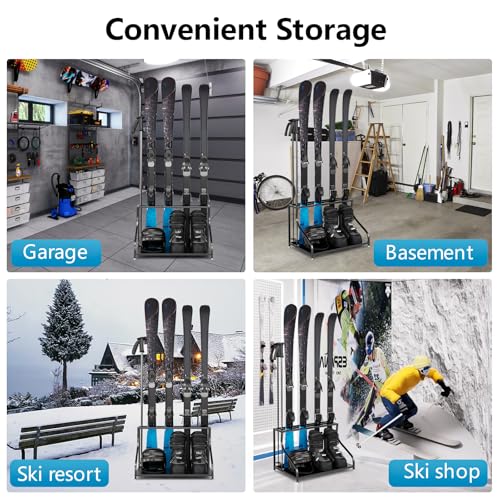 Ski Storage Rack-Holder Garage - Freestanding Ski Equipment Organizer Ski Boot Snowboard Rack Stand Snow Gear Storage - color: 4 Pairs