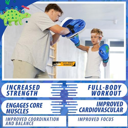 Boxing Gloves and Punching Mitts Set 4oz Gloves Boxing Pads Kids Youth Sparring Gear Training Equipment for Taekwondo Kick Karate Muay Thai MMA Martial Art - style: Blue Dragon