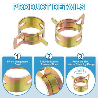 PATIKIL Spring Band Hose Pipe Clamps for 17-19.5 mm OD Hose, 50 Pack Silicone Vacuum Constant Tension Band Clips for Fuel Line Silicone Air Hose Tube Water Pipe, Gold - size: 17-19.5 mm
