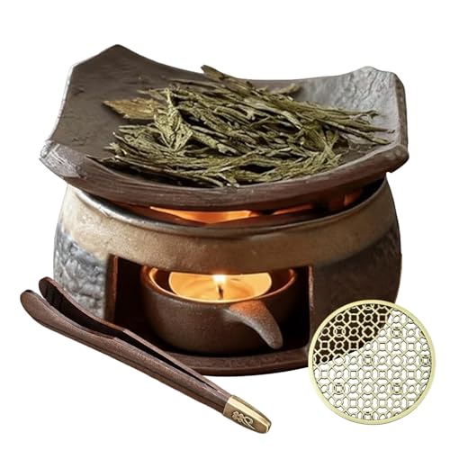 Ceramic Incense Burner Kit, Zen Incense Holder with Candle Clip,Mat & Heat Resistant Brick, Ceramic Aromatherapy,Stove Essential Oil Burner, Suitable for Home and Office Use. - color: Heat-resistant Roof Tiles + Stone-patterned Oven