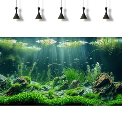2 Packs Underwater Aquarium Background Lush Green Aquatic Plants Fish Tank Background Undersea Stone with Moss Tropical Reptile Tank Backgrounds Under The Sea World Aquarium Backgrounds 24x16in - color: Dark Green, size: 24(W)x16(H)in