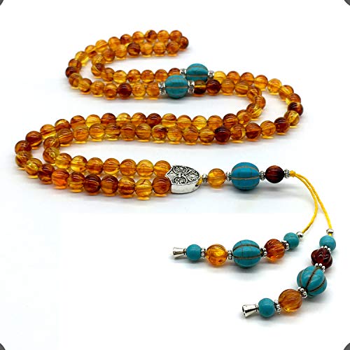Special Prayer Beads Series -99 beads- Tesbih Tasbih Tasbeeh Misbaha Masbaha Subha Sebha Sibha (Honey Color Imitation Amber -8 mm Beads-) - color: Honey Color Imitation Amber -8 mm Beads-