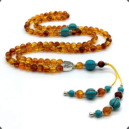 Special Prayer Beads Series -99 beads- Tesbih Tasbih Tasbeeh Misbaha Masbaha Subha Sebha Sibha (Honey Color Imitation Amber -8 mm Beads-) - color: Honey Color Imitation Amber -8 mm Beads-