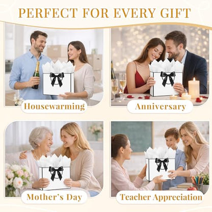 ANZNKU 2PCS White Gift Bags Medium, Gift Bags with Handles 4 Tissue Paper 2 Ribbons 2 Cards for Women & Men Birthday Graduation Wedding Engagement Bridal Baby Shower Presents Party Favors Wrapping - color: Classic White