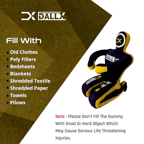 DALLX MMA Grappling Dummy BBJ Wrestling Brazilian Jiu Jitsu Punching Bag Judo Karate Throwing Boxing Fighting Dummy Self Defense Sitting Position – UNFILLED - color: Black Yellow, size: 4FT