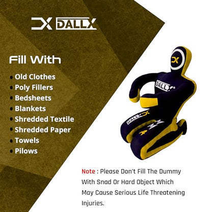 DALLX MMA Grappling Dummy BBJ Wrestling Brazilian Jiu Jitsu Punching Bag Judo Karate Throwing Boxing Fighting Dummy Self Defense Sitting Position – UNFILLED - color: Black Yellow, size: 6FT