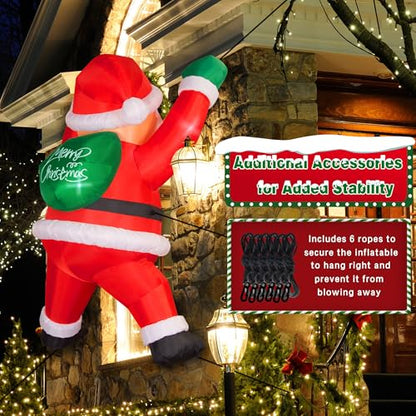 6FT Christmas Inflatables Outdoor Decorations Joy Hanging Santa Claus Gift Bag, Bright LED Lights Blow Up Giant Christmas Decor for Indoor Yard Outside Party Lawn Wall Porch Holiday - style: 6FT Hanging Joy Santa