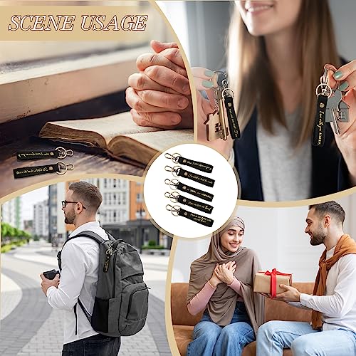 20 Pcs Christian Key Chain Leather Religious Keychain Inspirational Bible Key Chains Verse Quote Keychains Easter Day Gift - color: Black Gold