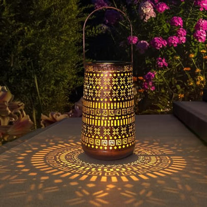 Solar Lantern Outdoor Hanging Lights, Moroccan Metal Hollow-Out Solar Lantern Waterproof LED Decorative Light for Garden Yard Patio Pathway Tabletop Landscape