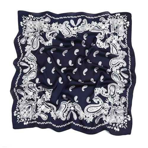 STARWHISPER 27" Square Head Scarf for Women Silk Feeling Satin Scarf Women Fashion Silk Scarf for Wrapping Hair - color: Black Paisley