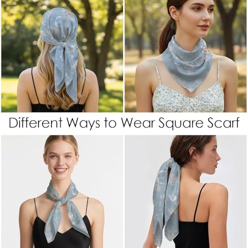 Silk Like Head Scarf for Women Satin Bandana for Hair Wrapping Handbags Fashion Accessory Square Hair Scarf 27.5" - color: 05#elegant Art