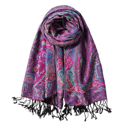 TUSHUSTY Pashmina Feel Shawls Wraps Rave Scarf for Women Soft Silky Reversible Men Scarves Hijab - color: Purple Pink Black
