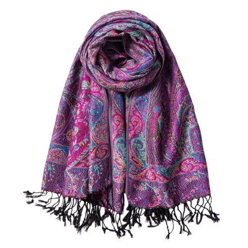TUSHUSTY Pashmina Feel Shawls Wraps Rave Scarf for Women Soft Silky Reversible Men Scarves Hijab - color: Purple Pink Black