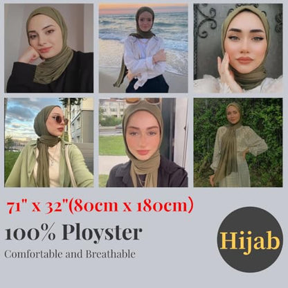 Harewom Muslim Hijab for Women Soft Stretch Headscarf Large Plain Turban Wrap Shawl Head Wrap for Everyday Wear - color: Army Green Hijab Headscarf