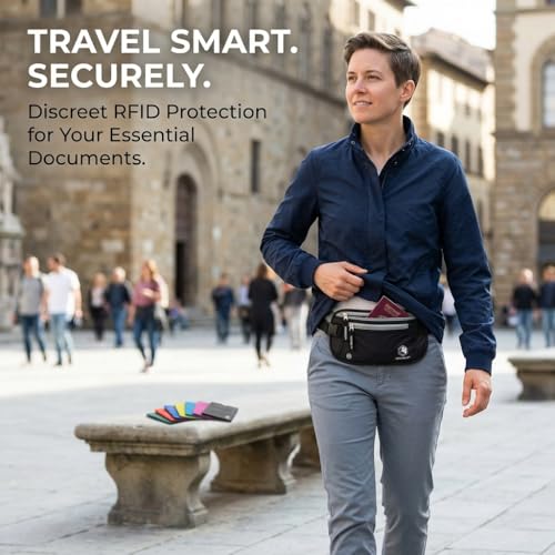 VENTURE 4TH RFID Money Belt for Travel with RFID Blocking Sleeves – Slim Hidden Travel Wallet & Passport Holder for Men & Women, Lightweight Anti-Theft Pouch to Protect Cash, Cards & Documents - Black - color: Black