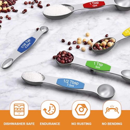 Wildone Stainless Steel Magnetic Measuring Spoons with Strong Magnets, 14pc | Including 8 Double Sided Magnetic Measuring Spoons, Leveler and 5 Mini Spoons for Spice Jar and Liquid Measuring, Multicolor - color: Multicolor