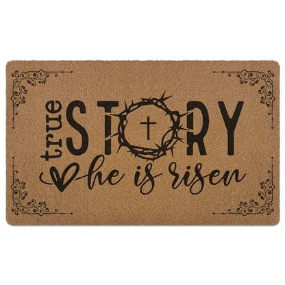 Christian Easter 도어 매트 도어매트, He is Risen 성경 구절 환영 현관 매트 실내 실외 입구, 종교 부활절 인공 코이어 도어 매트 러그 현관 입구 장식용 76.2 x 43.2cm(30 x 17인치) - color: 참