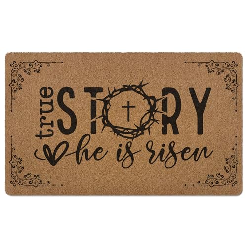 Christian Easter 도어 매트 도어매트, He is Risen 성경 구절 환영 현관 매트 실내 실외 입구, 종교 부활절 인공 코이어 도어 매트 러그 현관 입구 장식용 76.2 x 43.2cm(30 x 17인치) - color: 참