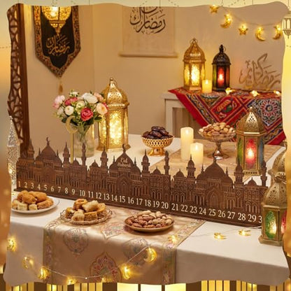 Leinuosen Ramadan Wooden Countdown Calendar Eid Mubarak Ramadan Mubarak Advent Calendar Eid Islamic Countdown Table Decoration for Muslim Festivities Decoration Gift(Classic) - style: Classic