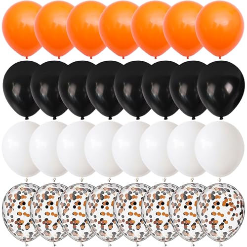 Orange Black White Balloons, 60 Packs 12 Inch Halloween Party Balloons, Black and Orange Helium Balloon with Confetti Balloons for Happy Halloween Wedding Birthday Baby Shower Party Decorations - color: Orange Black White