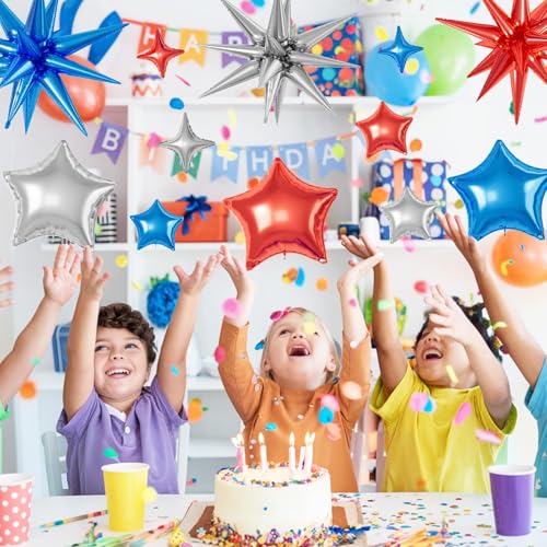 Red Blue Silver Star Balloons,16Pcs 22/18/10 Inch Foil Grad Party Decor - color: Red Blue Silver