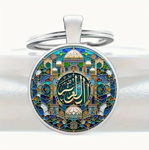 3PCS Islamic Keychain Set, Arabic Calligraphy Mosque Dome Keyring, Muslim Spiritual Gift, Islamic Art Pendant for Men Women, Ramadan Eid Mubarak Car Bag Keys Accessories
