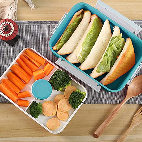 3 Pack Salad Lunch Box Food Storage Containers, 47oz Bento Box To Go Container with Lids, Reusable Meal Prep Containers with Removable Tray & Dressing Pots for Kids and Adults, Microwave Safe - color: Navy&Dark Green&Light Blue