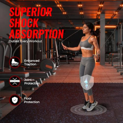 SUPERJARE 0.79'' Extra-Thick Exercise Equipment Mats, 24 Pcs 96 Sq Ft Rubber Top Floor Tiles with High Density EVA Foam, Interlocking Gym Flooring for Home Gym, Workout Mat, Black/Blue - size: 24 Tiles (96 Sq Ft)