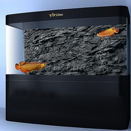 VIP. LINE 3D Effect Black Stone Texture Aquarium Background Poster Fish Tank Backdrop Decorations PVC Background (36" x 12"/ 91 x 30cm) - size: 36" x 12"/ 91 x 30cm