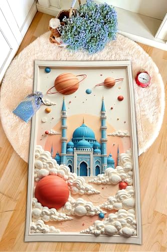 AI-Designed Educational Children Prayer Mat Digital Print Non-Slip Base 60x100cm Polyester with 4mm Foam Padding Orange 60x100