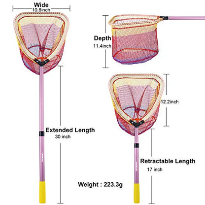 Kids Fishing Net - Telescoping Bait, Minnow, and Butterfly Net With 11.4" Depth, Handle Extends to 30" for Easy Catch and Release - color: Pink-1pack