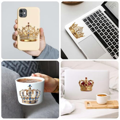 Peacoblue 18 Sheets Rub on Transfers for Crafts, Crowns 3.6"x3.9" UV DTF Cup Wraps Waterproof Rub on Cold Transfers Stickers for Wood Glass Metal Cup Tumblers Mirrors Mugs Home Decor - style: Crowns