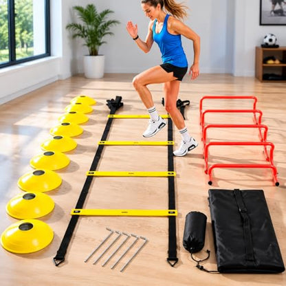 Agility Ladder Speed Training Kit, Soccer Training Equipment Set, PP Rung Agility Ladder Synthetic Disc Cones with Storage Bag - style: training set type a Training S