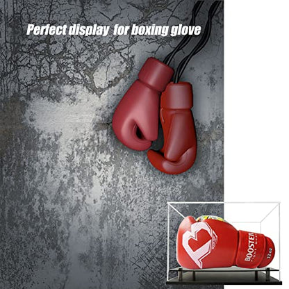 Boxing Glove Display Case,Self-Assembly Acrylic Display case for Full Size Boxing Glove,Baseball Glove Display Case Holder Showcase.Baseball Mitt Ball Football,Clear Case Black Base Riser Stand - size: 13x8.7x8.7 inch
