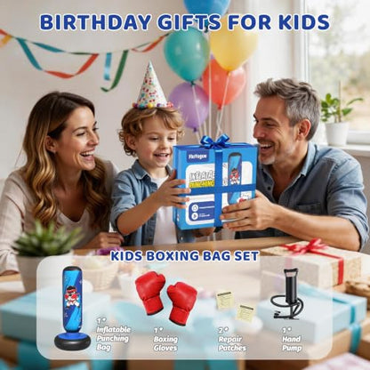 64 Inch Inflatable Punching Bag for Kids with Gloves and Pump, Kids Boxing Bag Set Toys & Gifts for Boys and Girls Ages 3-12 for Karate, Taekwondo, Active Play, Fitness Training