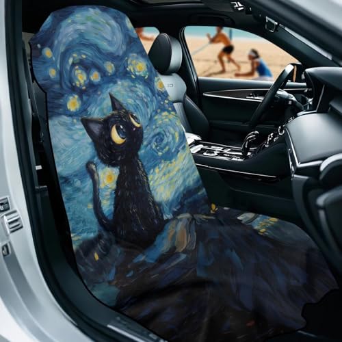 Starry Cat Print Car Towels for Seats Sweat Absorption Car Seat Towel Cover After Gym Non Slip Towel Automotive Seat Covers for Truck Sedan SUV, Easy to Install and Clean - color: Blue - Starry Cat