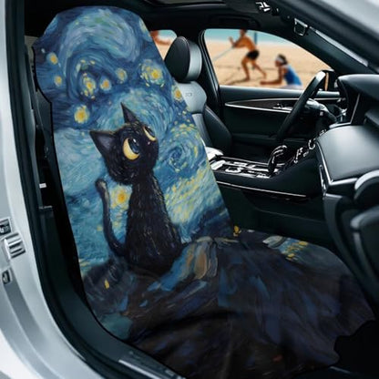 Starry Cat Print Car Towels for Seats Sweat Absorption Car Seat Towel Cover After Gym Non Slip Towel Automotive Seat Covers for Truck Sedan SUV, Easy to Install and Clean - color: Blue - Starry Cat